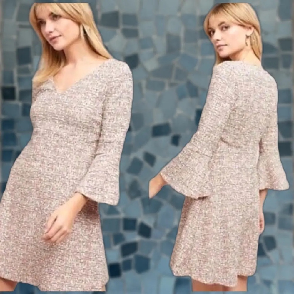 Maeve Anthropologie Tweed Knit Swing Dress | Bell Sleeves | Medium